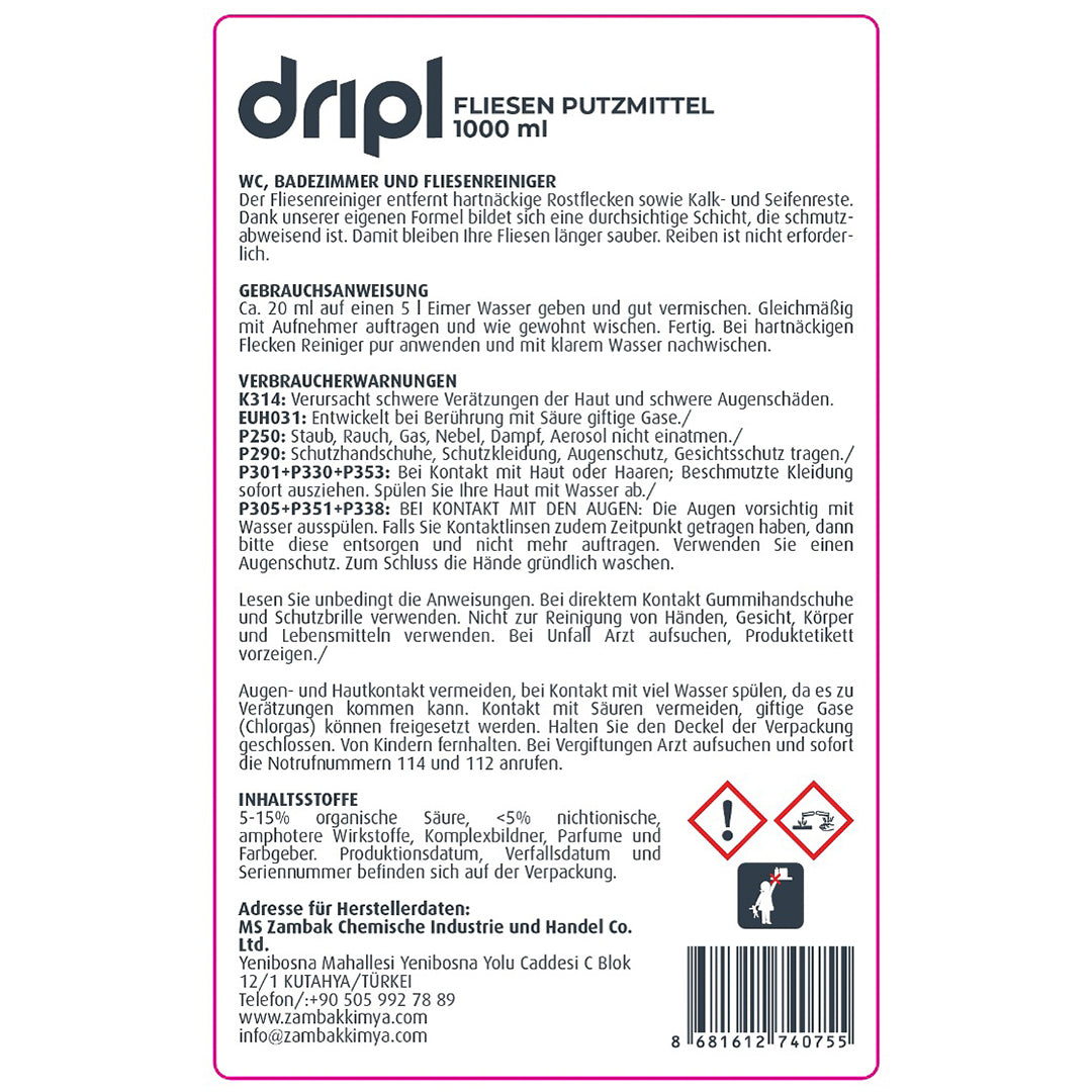 Dripl Fliesen Reinigungsmittel 1000ml