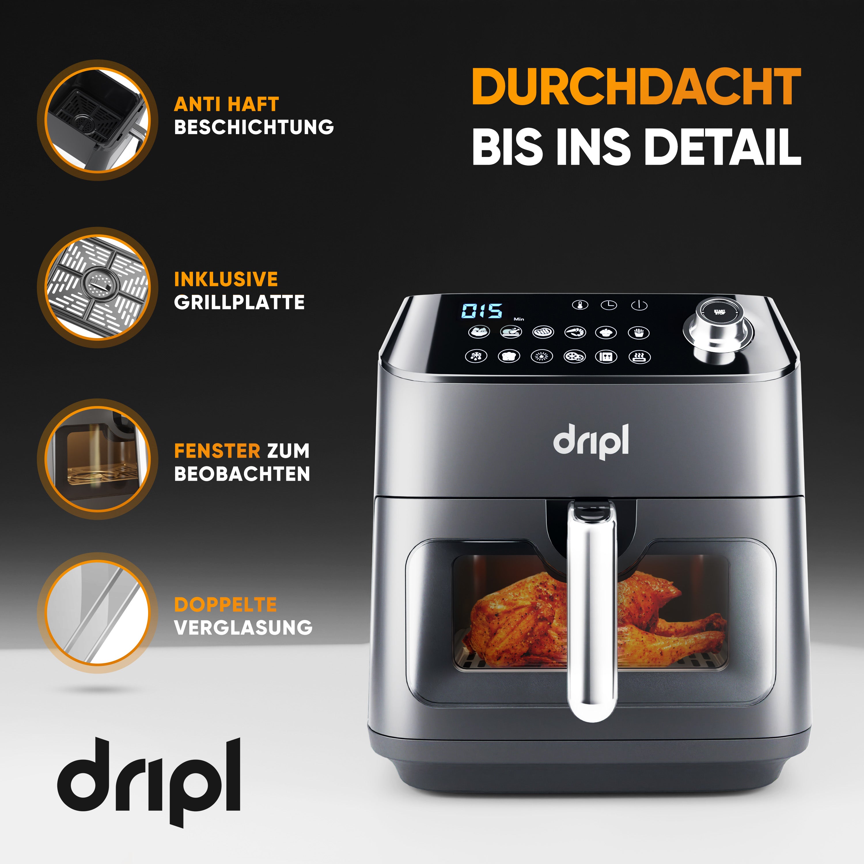 Dripl Heteluchtfriteuse 5,7L met LCD Touchscreen